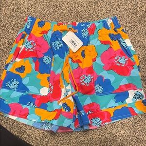 Colorful Floral Print Elastic Waist Shorts size women’s Medium